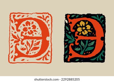 3 logo. Number three medieval grunge gothic initial. 16th century engraved drop cap. Blackletter style vintage font. Middle Ages capital icon with floral ornament. Vector square shaped calligraphy.
