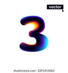 3 logotipo. Número tres con falla de neón. Signo de gradiente multicolor con doble exposición y efecto de ilusión. Icono del vector de cambio de color brillante. Perfecto para tu vibrante partida, pantallas de juego, banner de venta.