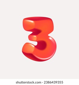 3 logo. Number three render in cartoon cubic style. Cubic vector illustration. Impossible isometric shapes. Perfect for futuristic banner, optical illusion art, kids labels, cute birthday posters.