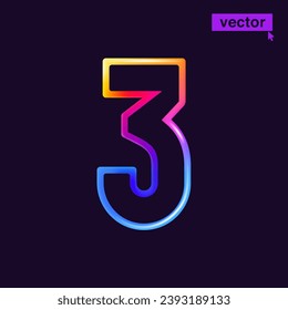 3 logo. Number three in vivid neon line style. Rainbow gradient icon for Sale banner. Colorful vector emblem for Special Price design, Discount Offer labels, Coupon Template, futuristic identity etc.