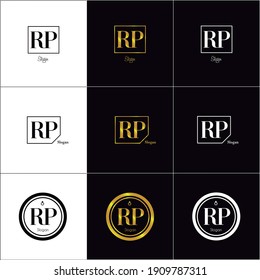 3 logo options with the letters R and P in different frames, monogram with initials RP suitable for company or jewelry store