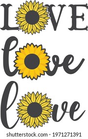 3 Love horizontal signs with sunflowers