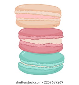 3 macarons biscuit stacked. macaron illustration. 