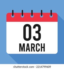 3 March Calendar.  Blue Background. 
Vector Calendar.