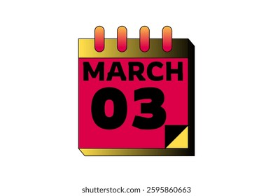 3 March calendar icon text page monthly web design on red, black, yellow and white background vector, icon, or illustration with the month of March 3