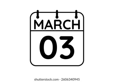 3 March calendar icon text page monthly web design on black and white background vector, icon, or illustration with the month of March 3