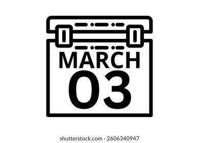 3 March calendar icon text page monthly web design on black and white background vector, icon, or illustration with the month of March 3