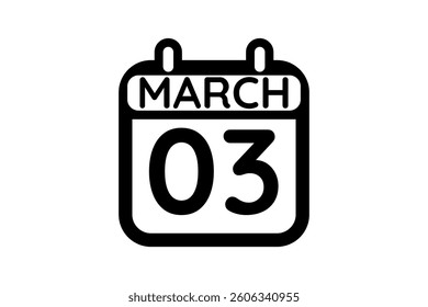 3 March calendar icon text page monthly web design on black and white background vector, icon, or illustration with the month of March 3