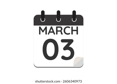 3 March calendar icon text page monthly web design on black and white background vector, icon, or illustration with the month of March 3