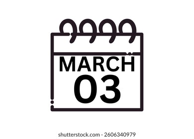 3 March calendar icon text page monthly web design on black and white background vector, icon, or illustration with the month of March 3