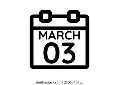 3 March calendar icon text page monthly web design on black and white background vector, icon, or illustration with the month of March 3