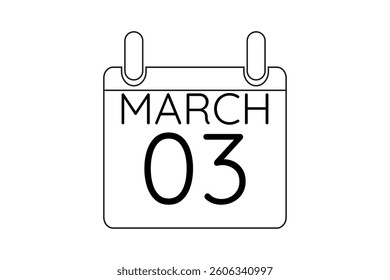3 March calendar icon text page monthly web design on black and white background vector, icon, or illustration with the month of March 3