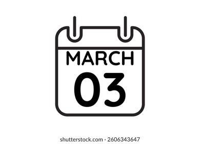 3 March calendar icon text page monthly web design on black and white background vector, icon, or illustration with the month of March 3