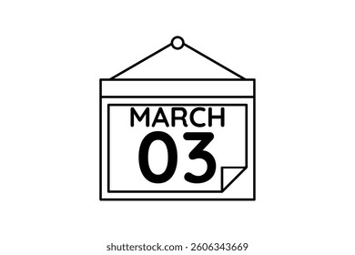 3 March calendar icon text page monthly web design on black and white background vector, icon, or illustration with the month of March 3