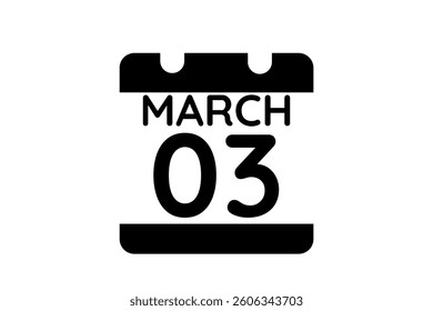 3 March calendar icon text page monthly web design on black and white background vector, icon, or illustration with the month of March 3