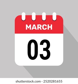 3 de março calendário ícone vetor fundo. Símbolo de agenda de vetor.