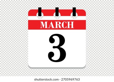 Vector Icono del calendario del 3 de marzo, ícono del calendario del mes de marzo de 3 fechas, ícono del calendario del 3 de marzo, ícono del calendario del Vector.