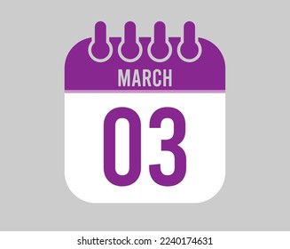 3 March calendar vector. Icon for March days in purple calendar