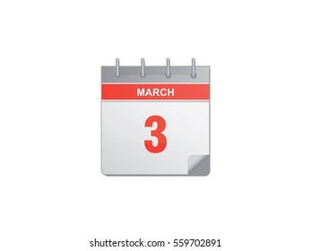 3 March red calendar vector illustration on white background
