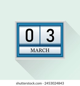 3 March Vector flat daily calendar icon Date and month