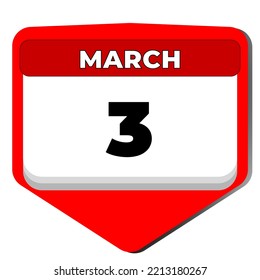 3 March Vector Icon Calendar Day. 3 Date Of March. Third Day Of March. 3rd Date Number. 3 Day Calendar. Three Date. Liberation Bulgaria. Vector Illustration