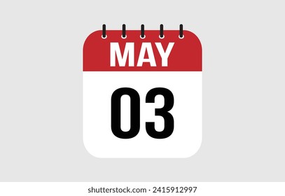 3 May calendar icon. Red calendar page vector for May days and weeks