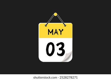3 May calendar icon text page monthly web design on yellow, red, black, and white background vector, icon, or illustration with the month of May 3