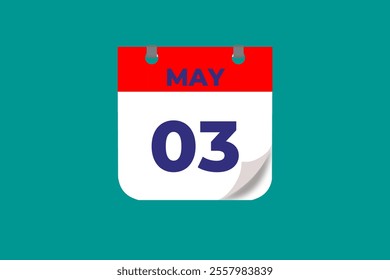 3 May calendar icon text page monthly web design on red, and blue background vector, icon, or illustration with the month of May 3