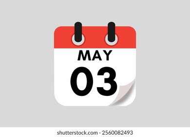3 May calendar icon text page monthly web design on red, white, black and ash background vector, icon, or illustration with the month of May 3