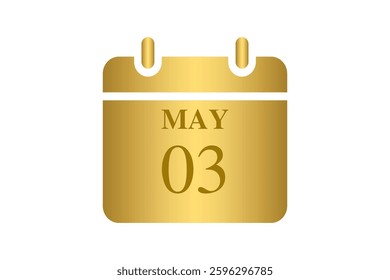 3 May calendar icon text page monthly web design on Golden and white background vector, icon, or illustration with the month of May 3