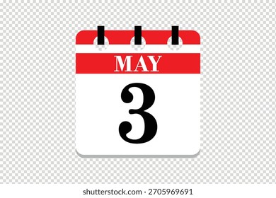 Vector Icono del calendario del 3 de mayo, ícono del calendario del mes de mayo de 3 fechas, ícono del calendario del 3 de mayo, ícono del calendario del Vector.