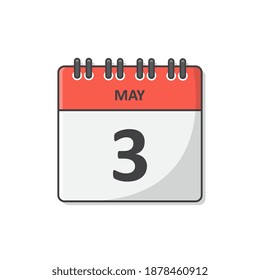 Ilustración de iconos vectores del calendario 3 de mayo. Icono plano diario del calendario