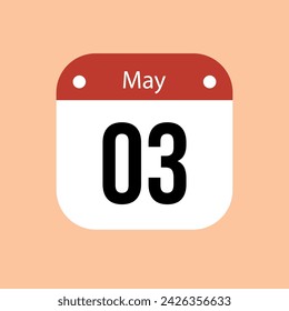 3 May calendar vector icon. Red May date for the days of the month and the week on a light background