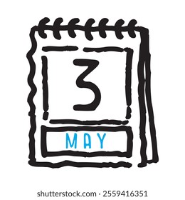 3 May date calendar - A simple yet elegant line art illustration of a date calendar captures the essence of organization and timekeeping. The clean lines and minimalistic design 