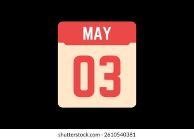 3 May icon text page monthly web design on coral, white, tangerine and black background vector, icon, or illustration with the month of May 3
