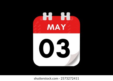 3 May month single day vector, illustration, calendar with red, gray, white and black color background calendar May 3