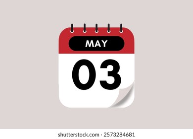 3 May month single day vector, illustration, calendar with rose red, black and off-white color background calendar May 3