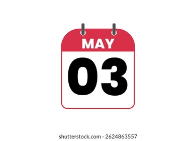 3 may month single day vector, illustration, calendar with red, black and white color background calendar icon of may 3