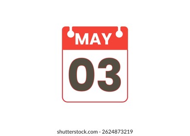3 maio mês vetor dia único, ilustração, calendário com vermelho, preto e branco ícone de calendário de fundo de cor de maio 3