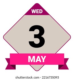 3. Mai, Mittwoch. Datumsvorlage. Nützliches Design für Kalender- oder Veranstaltungswerbung. EPS10 Datei, Vektorgrafik. Einzeln auf weißem Hintergrund.