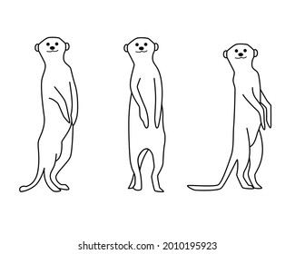 3 Meerkats line drawing black   white isolated background