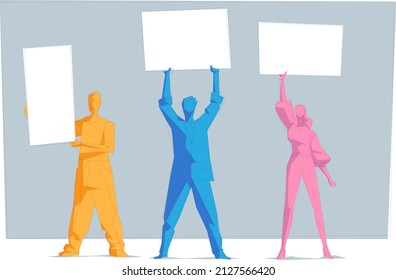 3 men holding blank sign boards