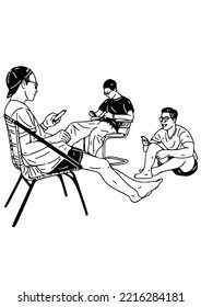 3 hombres sentados en la casa hablando
ilustración de estilo de vida urbano dibujado a mano