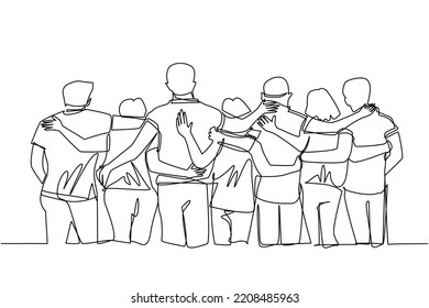 3 men   3 women stand in row alternately to the side while hugging the shoulder waist the person next to them  3 married couples  photo and office mates  Stylish when traveling