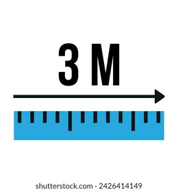 3 Meter Lineal Symbol. Vektor messen blaue Skala, Größe und Länge isoliert auf weißem Hintergrund