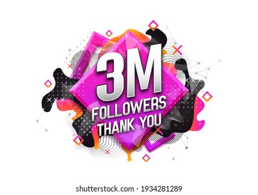 3 million followers. Poster for social network and followers. Vector template for your design.
