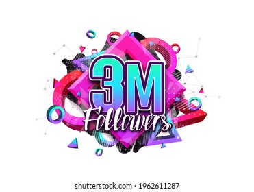 3 million followers. Poster for social network followers. Vector template for your design.
