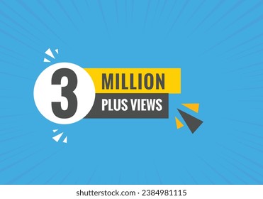 botón web de texto de 3 millones más vistas. Etiqueta de banner de 3 millones más vistas