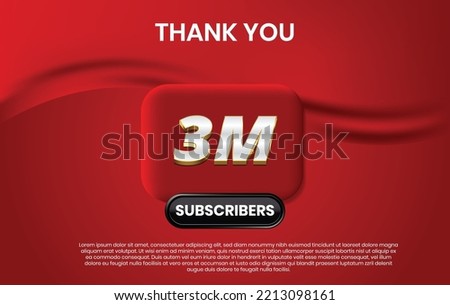 3 million subscribers banner design vector with red button and red curtain
