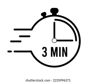 3 minutes clock alarm. Clock with pointer marking remaining time. Clock with speed of time in black and white vector